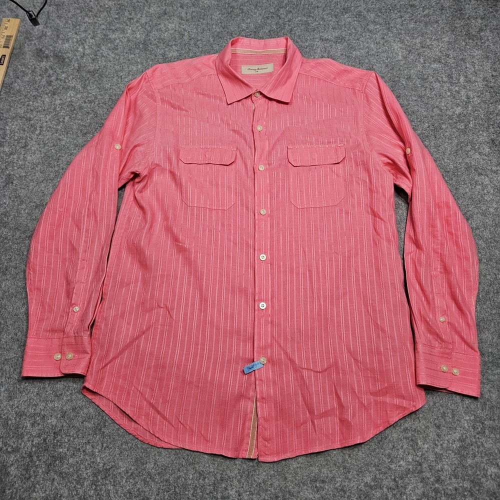 Tommy Bahama Shirt Adult Large Pink Button Up Linen Blend Long Sleeve Mens‎